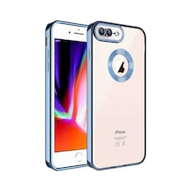 Teknomoda Apple Uyumlu iPhone 8 Plus Kılıf Logo Yeri Açık Kamera Lens Korumalı Renkli Kenarlı Şeffaf Silikon
