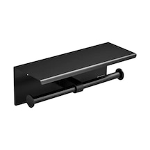 Siyah Paslanmaz Çelik Çift Rulo Doku Tutucu Banyo Duvara Monte Tuvalet Kağıdı Tutucu Su Geçirmez Uzay Doku Depolama Raf Raf