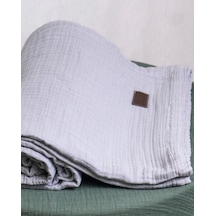 4 Katlı Müslin Yatak Örtüsü - Battaniye Pike %100 Organik Pamuk Dört Mevsim Yumuşak Gots Sertifikalı Açık Gri