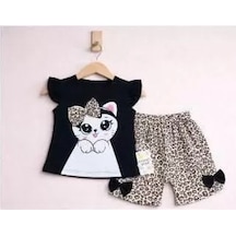 Najmaddin Baby 9/24 Ay Leopar Kedi Baskılı Bebek Takımı Najmaddin Siyah