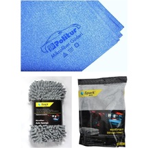 Polikur 3356 Güderi Oto Kurulama Bezi & Spark 7040 Yıkama Süngeri & Spark 2316 Peluş Bez 3'lü Set