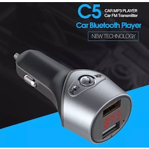 C5 Bluetooth Araç Kiti Fm Transmitter Çift Usb Araç Şarjı