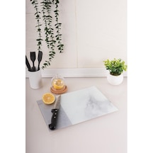 Flora Cam Kesme Tahtası, Temperli Isıya Kırılmaya Dayanıklı Kesim Panosu 25x35 Cm Gri Mermer Desen Gri