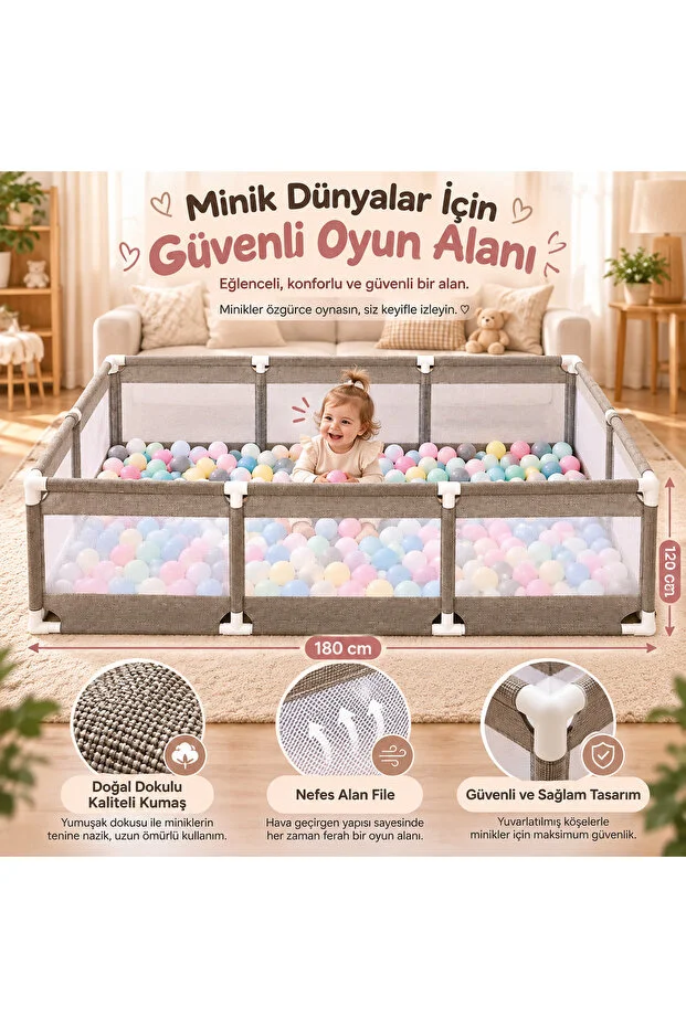 Avocado Güvenli Çocuk Ve Bebek Oyun Alanı 180x120 Oyun Pedi Topları Oyun Parkı