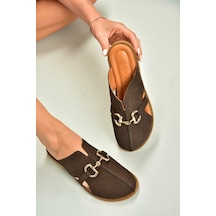 Fox Shoes U944150403 Kahverengi Hakiki Deri Önü Kapalı Kadın Terlik Kahverengi-hakiki Deri