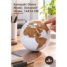 10 Adet Masa Üstü Dönen Dünya Küre Kompakt Döner Model, Dekoratif Globe, 14x14 Cm Sarı
