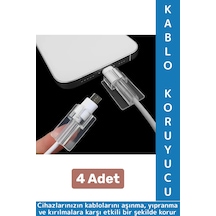 Premium Telefon Şarj Kablosu Aşınma Yıpranma Kırılma Önleyici Şeffaf Silikon Kablo Koruyucu 4 Adet
