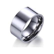 Chavin 10Mm. Geniş Parlak Gri Bayan Erkek Çelik Alyans Yüzük Dt01