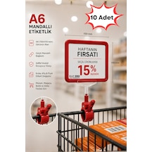 10 Adet - A6 Fiyatlık Mandallı Etiketlik Sepet Raf Askılık Fiyat Etiketi Çerçeveli Market Mağaza Kırmızı