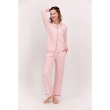 Pierre Cardin 8765 Kadın Uzun Kollu Gömlek Pijama Takımı-pembe Pembe