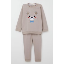 Breeze Erkek Bebek Eşofman Takım Mutlu Köpekçik Nakışlı 9 Ay-3 Yaş, Vizon Vizon