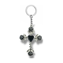 Siyah Güllü Gotik Haç Figürlü Unisex Anahtarlık Karanlık Romantizm Ve Derin Anlamların Simgesi
