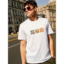 Oversize Unisex Palm Tree Tee Baskılı Bisiklet Yaka Beyaz T-shirt Beyaz