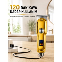 Profesyonel Saç Sakal Tıraş Makinesi T Bıçaklı Turbo Modlu Led Ekranlı 3 Taraklı Şarjlı 1.5 Saat