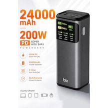 Exenar - Siyah - 24000mah 200w Powerbank 140w Usb-c Çıkış Dijital Ekran 3 Port Laptop Telefon Taşınabilir Şarj Cihazı