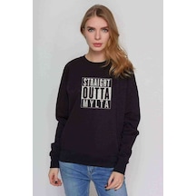 Pubg Straıght Outta Mylta Baskılı Siyah Kadın Sweatshirt