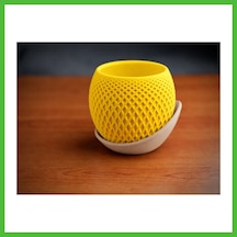 Vaveni 3d Baskı Küre Saksı - Kafes Dokulu İki Parçalı Dekoratif Saksı - Sarı-bej Arz 23803541