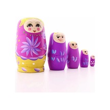 Ers Ahşap Tombul İç İçe Matruşka Bebek Pembe Set 5li Büyük Boy