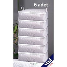 6'lı Set 64x45x23 Cm Çekyat&baza Altı Düzenleyici Yastık&yorgan&kıyafet Organizer Hurç Gri