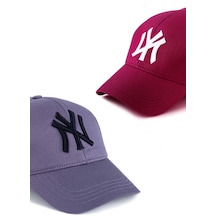 Unisex 2'li Set Gri ve Bordo Renk Ny New York Beyzbol Şapka - Unisex