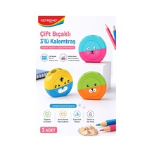 Renkli Sevimli Kalemtraş Keyroad Kr-971839 3 Adet Hazneli Çift Bıçaklı Kalem Açacağı Plastik Kalemtıraş Kalem Traş Okul