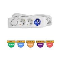 Viko Multi-let 4'lü Grup Priz Topraklı Çocuk Korumalı 3 Metre Beyaz - 90113403