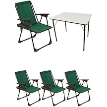 Natura 4 Adet Kamp Sandalyesi Oval Bardaklık Yeşil + MDF Masa