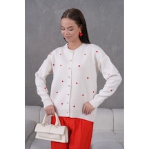 Flex Fashıon Kadın Trend Popüler Kalpli 60 Cm Triko Hırka Krem - 736798816 Krem - 736798816 Krem