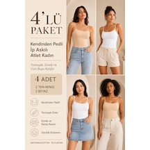 Loule Kadın 4'lü İp Askılı Pedli Atlet 2 Beyaz-2 Ten %95 Pamuk Çok Renkli