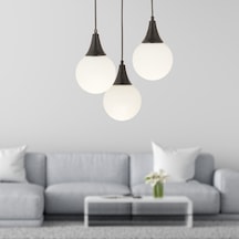 Damla 3Lü Yuvarlak Siyah Beyaz Camlı Sarkıt Modern Genç Odası Mutfaksalon Avize