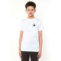 Tshirthane Astronot Jüpiter Bisiklet Baskılı Unisex Çocuk Beyaz T-Shirt