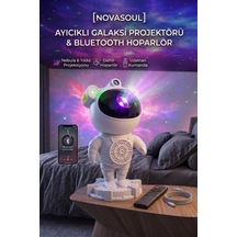 Ayıcıklı Astronot Galaksi Projektörü Ve Bluetooth Hoparlörlü Yıldız Gece Lambası Beyaz