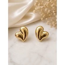 Cm Jewelry Kalp Detaylı Gold Çelik Küpe Altın