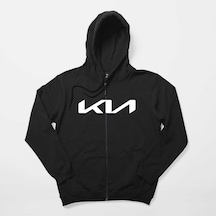 Kia New Logo Siyah Fermuarlı Kapşonlu Sweatshirt