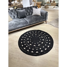 Mavaux Siyah Double Daisy Jüt Hasırlı Örgü Kilim Siyah