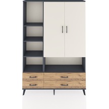 Arges Dolap 8 Raflı 4 Çekmeceli 2 Kapaklı 132x30x195 Antrasit-aytaşı/çam Aytası/atlas Çam
