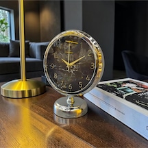 Silver Noir Modern Masa Saati Gümüş & Siyah Minimal Tasarım Şık Ofis Ve Ev Dekor Aksesuarı Gümüş