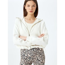 Koton Kapüşonlu Fermuarlı Cep Detaylı Rahat Kalıp Kalın Modal Kumaş Sweatshirt Ekru 5wak10103nk Ekru