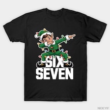 Flood Of Style Altı Yedi Dabbing Elf 6 7 Meme Komik Noel Tişörtü Erkekler Kadınlar İçin %100 Pamuklu Tişörtl Siyah