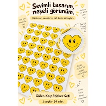 Gülen Kalp Sticker Seti 54 Adet A4 Sayfa Sarı Gülücük Kalp Sticker Defter, Laptop, Hediye Süsleme Etiketi Çok Renkli