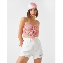Koton Crop Atlet Önden Bağlamalı Çiçek Desenli Pembe Desenli 2sal30081ıw Pembe
