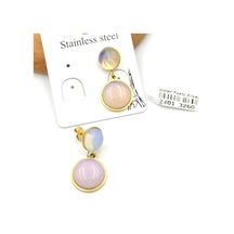 Çelik İkili Yuvarlak Lila Taşlı Sallantılı Küpe