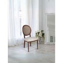 Madalyon Hazeranlı Ahşap Klasik Sandalye Ceviz - Krem