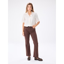 Faik Sönmez Flare Paça Parça Boya Tenselli Pantolon W27pnt026 Uw27pnt02683 Koyu Kahve