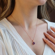 Ametist Doğal Taş Rose Gold Kaplama Gümüş Kolye Gümüş