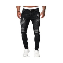 Delikler Slim Fit Yumuşak Nefes Alabilir Düğme Fermuar Kapatma Orta Bel Renk Eşleştirme Hip Hop Streetweed Siyah Delikler Slim Fit Yumuşak Nefes Alabilir Düğme Fermuar Kapatma Orta Bel Renk Eşleştirme Hip Hop Streetweed Siyah