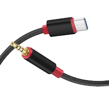 Type-c - 3.5mm Aux Ses Kablosu, Örgülü Kulaklık Kablosu, Mikrofon Destekli Araç Ve Telefon Ses Aktarım Kablosu, 1 Metre Siyah/kırmızı