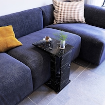 Pasific Home Single Çok Amaçlı Tekerlekli C Sehpa ,Koltuk Sehpası - Siyah Mermer