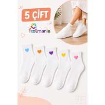 Footmania 5çift Kalp Desenli Kadın Yarım Konç Çorap Extra Soft Beyaz