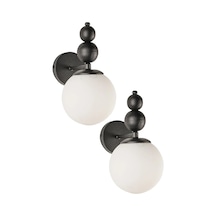 Bolivia 2li Sıyah Kasa Beyaz Camlı Duvar Aplik- Beyaz